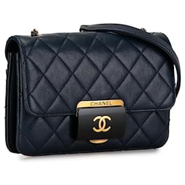 Chanel-Chanel Quilted Leather Beauty Lock Shoulder Bag Leather Shoulder Bag in Good condition-Blue