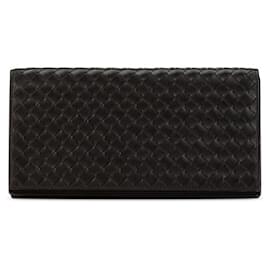 Bottega Veneta-Bottega Veneta Intrecciato Leather Long Wallet in Very Good Condition-Brown