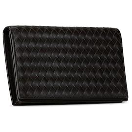 Bottega Veneta-Bottega Veneta Intrecciato Leather Long Wallet in Very Good Condition-Brown