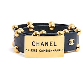 Chanel-1990s Chanel Ceinture T75 Navy leather iconic Cambon belt M-Doré,Bleu Marine