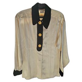 Bella blusa in seta e velluto Chanel Nero Crema
