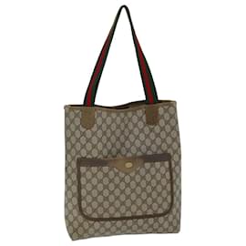 Gucci-GUCCI GG Supreme Web Sherry Line Tote Bag PVC Beige Red 3902 003 Auth 77024-Red,Beige