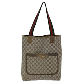 Gucci-GUCCI GG Supreme Web Sherry Line Tote Bag PVC Beige Red 3902 003 Auth 77024-Red,Beige