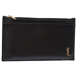 Saint Laurent-SAINT LAURENT Pouch Leather Black Auth ac2999-Black