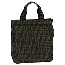 Fendi-FENDI Zucca Canvas Hand Bag Black Brown Auth ep4456-Brown,Black