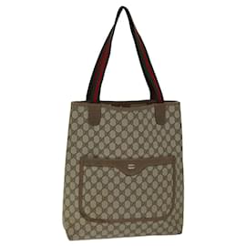 Gucci-GUCCI GG Supreme Web Sherry Line Tote Bag PVC Beige Red 39 02 003 Auth 74846-Red,Beige