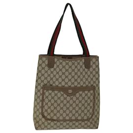 Gucci-GUCCI GG Supreme Web Sherry Line Tote Bag PVC Beige Red 39 02 003 Auth 74846-Red,Beige
