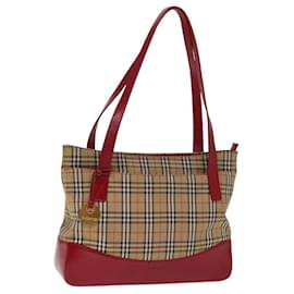 Autre Marque-Burberrys Nova Check Shoulder Bag Canvas Leather Beige Red Auth 77378-Red,Beige