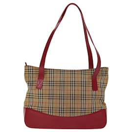 Autre Marque-Burberrys Nova Check Shoulder Bag Canvas Leather Beige Red Auth 77378-Red,Beige