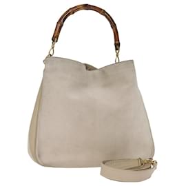 Gucci-GUCCI Bamboo Hand Bag Suede 2way Beige 001 1014 1577 Auth ep4292-Beige
