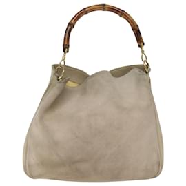 Gucci-GUCCI Bamboo Hand Bag Suede 2way Beige 001 1014 1577 Auth ep4292-Beige