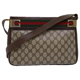 Gucci-GUCCI GG Supreme Web Sherry Line Shoulder Bag PVC Beige Red Green Auth ep4578-Red,Beige,Green