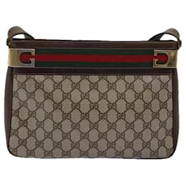 Gucci-GUCCI GG Supreme Web Sherry Line Shoulder Bag PVC Beige Red Green Auth ep4578-Red,Beige,Green