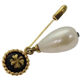 Chanel-Broche en perles CHANEL métal or CC Auth bs14533-Doré