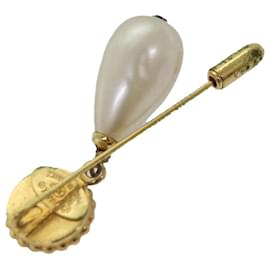 Chanel-CHANEL Pearl Brooch metal Gold CC Auth bs14533-Golden