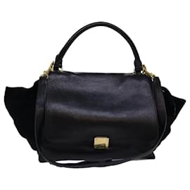 Céline-CELINE Trapeze Hand Bag Leather 2way Black Auth 76742-Black