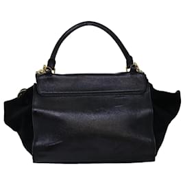 Céline-CELINE Trapeze Hand Bag Leather 2way Black Auth 76742-Black