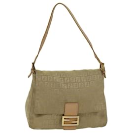 Fendi-FENDI Zucchino Canvas Mamma Baguette Shoulder Bag Beige Auth fm3459-Beige