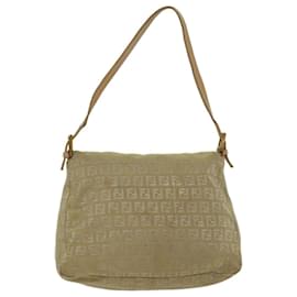 Fendi-FENDI Zucchino Canvas Mamma Baguette Shoulder Bag Beige Auth fm3459-Beige