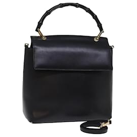 Gucci-GUCCI Bamboo Hand Bag Leather 2way Black Auth 77367-Black