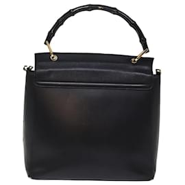 Gucci-GUCCI Bamboo Hand Bag Leather 2way Black Auth 77367-Black