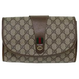 Gucci-GUCCI GG Supreme Web Sherry Line Clutch Bag PVC Beige Red 89 01 030 Auth ep4492-Red,Beige