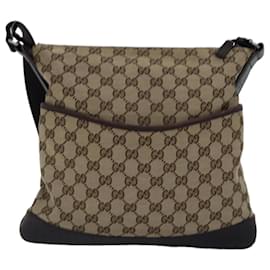 Gucci-GUCCI GG Canvas Shoulder Bag Beige Brown 145857 Auth 74869-Brown,Beige