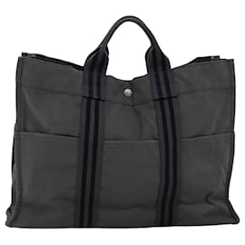 Hermès-HERMES Fourre Tout MM Hand Bag Canvas Black Gray Auth bs15017-Black,Grey