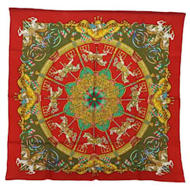 Hermès-HERMES Carre 90 Scarf ""LUNA PARK"" Silk Red Auth am6261-Red