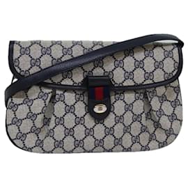 Gucci-GUCCI GG Supreme Sherry Line Clutch Bag PVC 2way Navy Red 10 02 051 Auth 77467-Red,Navy blue