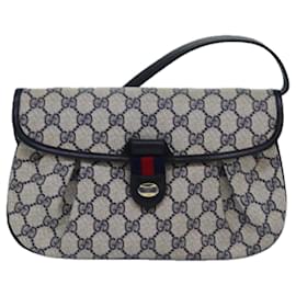 Gucci-GUCCI GG Supreme Sherry Line Clutch Bag PVC 2way Navy Red 10 02 051 Auth 77467-Red,Navy blue