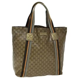 Gucci-GUCCI GG Crystal Tote Bag Gold Tone Gray Brown Auth 74847-Brown,Other,Grey