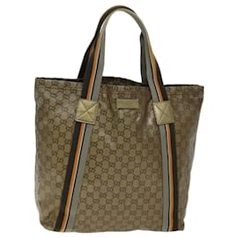 Gucci-GUCCI GG Crystal Tote Bag Gold Tone Gray Brown Auth 74847-Brown,Other,Grey