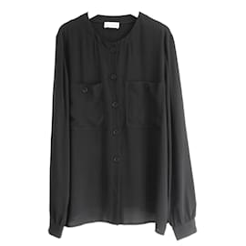 Autre Marque-Raey black silk pocket detail shirt-Black