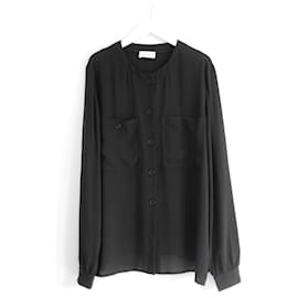 Autre Marque-Raey black silk pocket detail shirt-Black