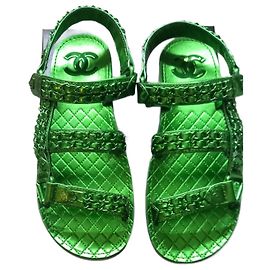 Chanel Sandals Green Leather Size 38 Green