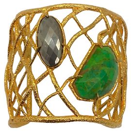 Pulseira larga de fio de ouro com pedra verde Alexis Bittar Dourado
