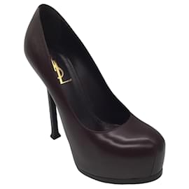 Yves Saint Laurent-Yves Saint Laurent Dark Brown Tribtoo 105 Platform Leather Pumps-Brown