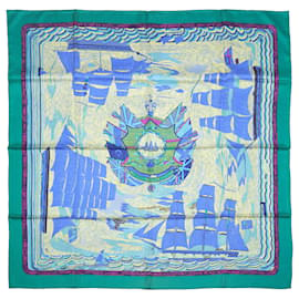 Hermès-Hermès Carré 90 "MARINE NAIVE" Henry-F Smith Sailor by P Dumas 100% Silk Scarf-Blue