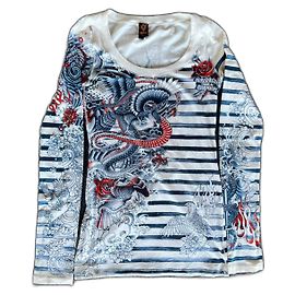 Jean Paul Gaultier Vintage anni 90 "Drago&Carpe" Maniche lunghe Bianco Blu Arancione