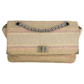 Chanel-Chanel 2.55 Réédition 225 Sac à bandoulière en tweed de coton multicolore rose à rabat simple-Violet