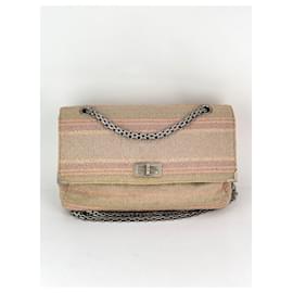 Chanel-Chanel 2.55 Reissue 225 Single Flap Pink Multicolor Cotton Tweed Shoulder Bag-Purple