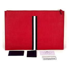 Prada-Prada Red Saffiano Travel Leather Clutch Document Holder-Red