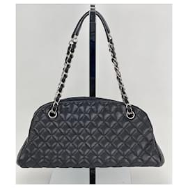 Chanel-CHANEL Just Mademoiselle Quilted Caviar Black Bowling Shoulder Bag-Black