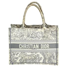 Christian Dior-CHRISTIAN DIOR Sac Tote Medium Dior Book Gris Brodé-Blanc
