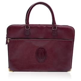 Cartier-Vintage Burgundy Leather Work Bag Satchel Handbag-Dark red