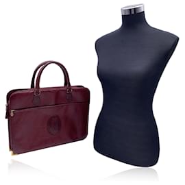 Cartier-Vintage Burgundy Leather Work Bag Satchel Handbag-Dark red