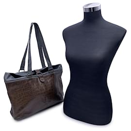 Autre Marque-Marianelli Vintage Grey Embossed Leather Tote Shoulder Bag-Grey