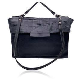 Gianfranco Ferré Bolsa de ombro vintage em couro preto com estampado Preto
