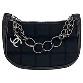 Chanel-Chanel Black Chocolate Bar Nylon Pochette Bag-Black